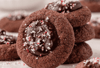 Peppermint Kissed Chocolate Thumbprint Cookies