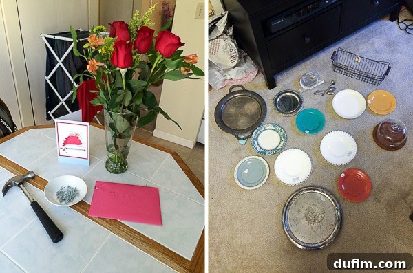 A photo showcasing our 3rd wedding anniversary celebration, featuring a humorous card and a sneak peek at new blog props.