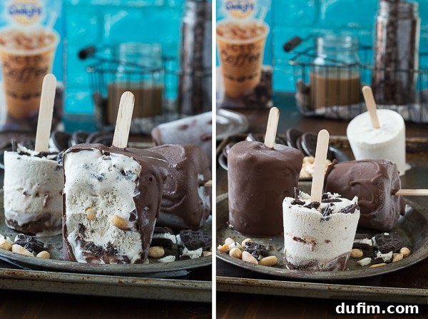 Mocha Buster Bars - homemade mocha ice cream, oreos, peanuts, and hot fudge all covered in magic shell! 