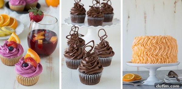 Sangria buttercream, chocolate buttercream, and fresh orange buttercream recipes