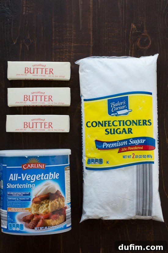 Ingredients needed for homemade American buttercream tutorial