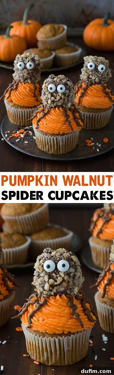 Make these fun Pumpkin Walnut Spider Cupcakes for Halloween!