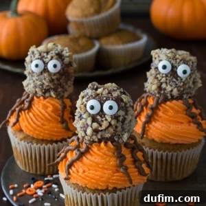 Make these fun Pumpkin Walnut Spider Cupcakes for Halloween!