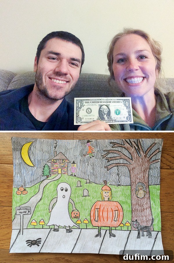 The October Kitchen Unbound 5 A couple holding up a dollar bill to joyfully celebrate paying off all their college loans