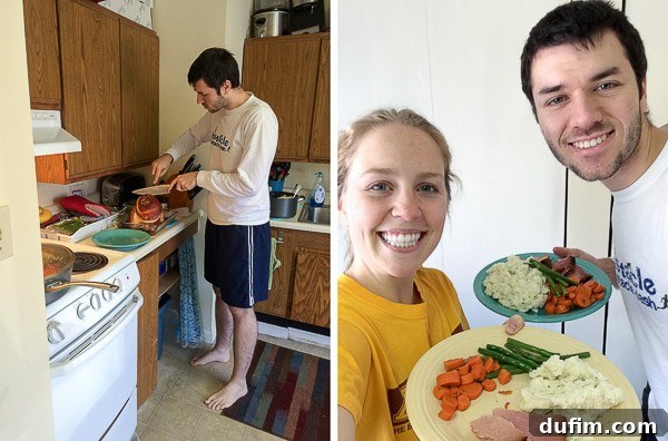 Ryan carving ham for a quiet Thanksgiving dinner for two