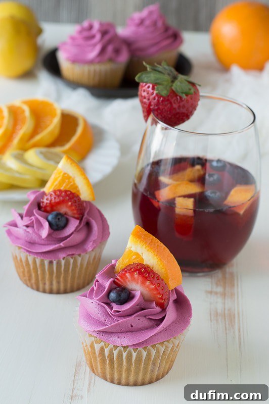 The Flavors That Defined 2015 8 Colorful Sangria Cupcakes topped with fresh fruit and a hint of wine
