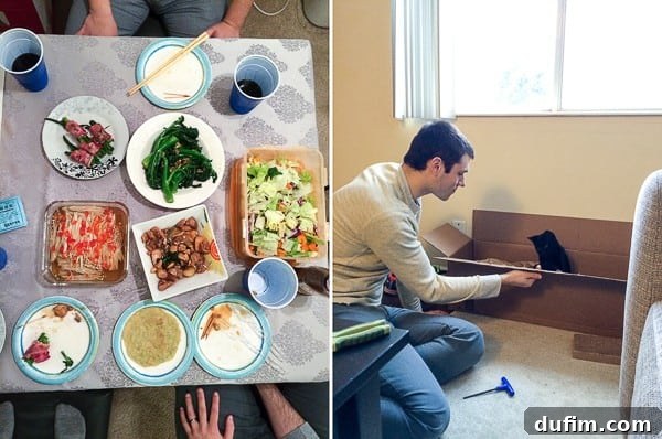 Celebrating Chinese New Year with homemade dumplings and Salsa playing inside a cardboard box
