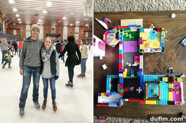 Ice skating during a pre-Valentine's Day outing and building LEGOs with nanny kids