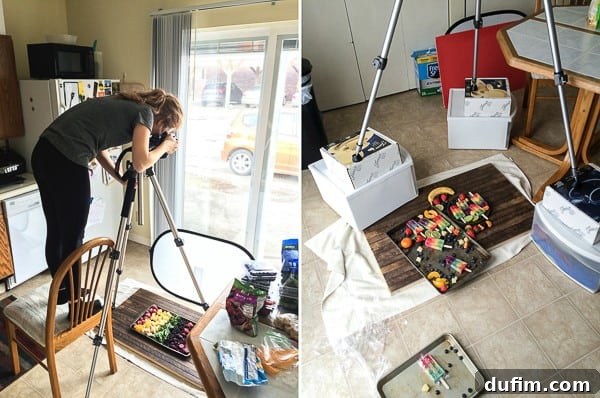 Using a new tripod to take aerial shots for a food blog and a preview of rainbow popsicles recipe