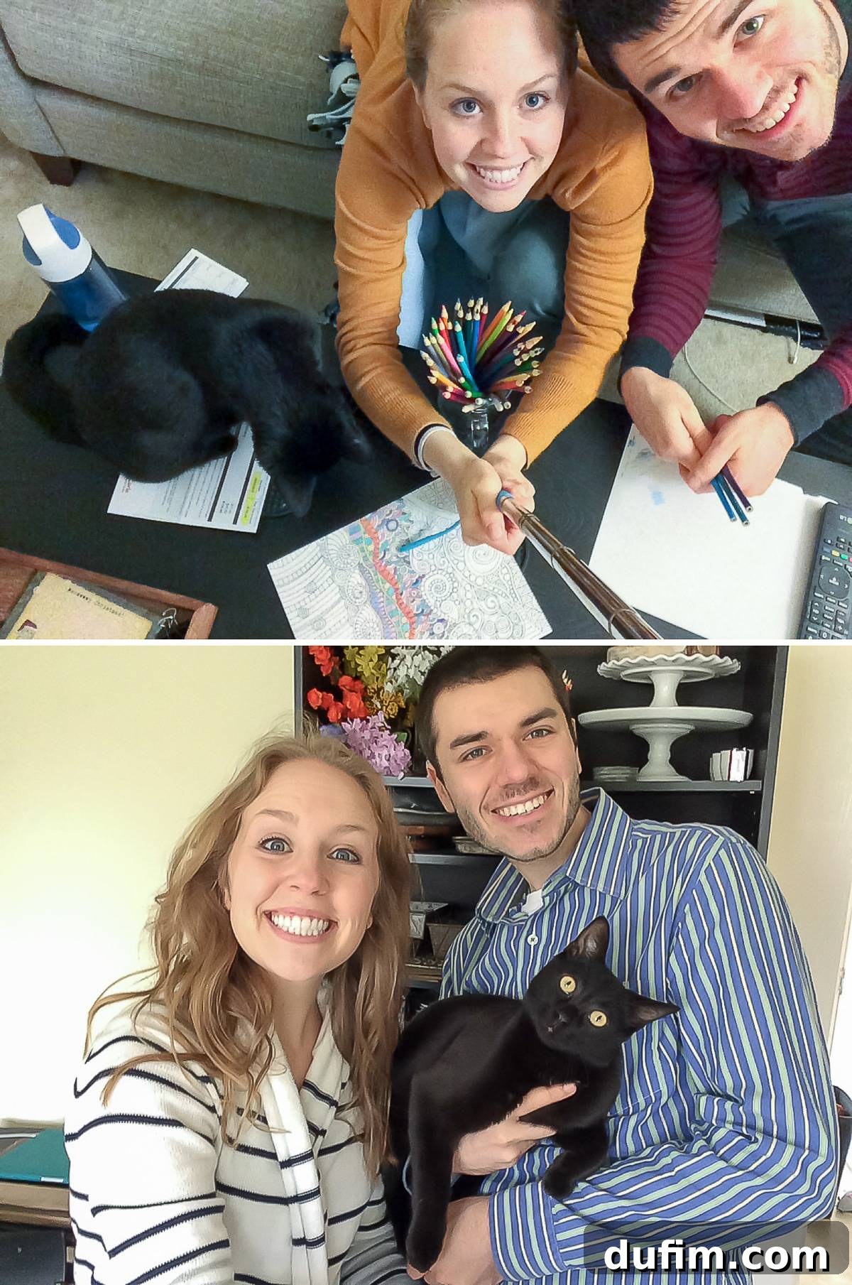 Adult coloring book session with a selfie stick and an Easter family photo with Ryan and Salsa