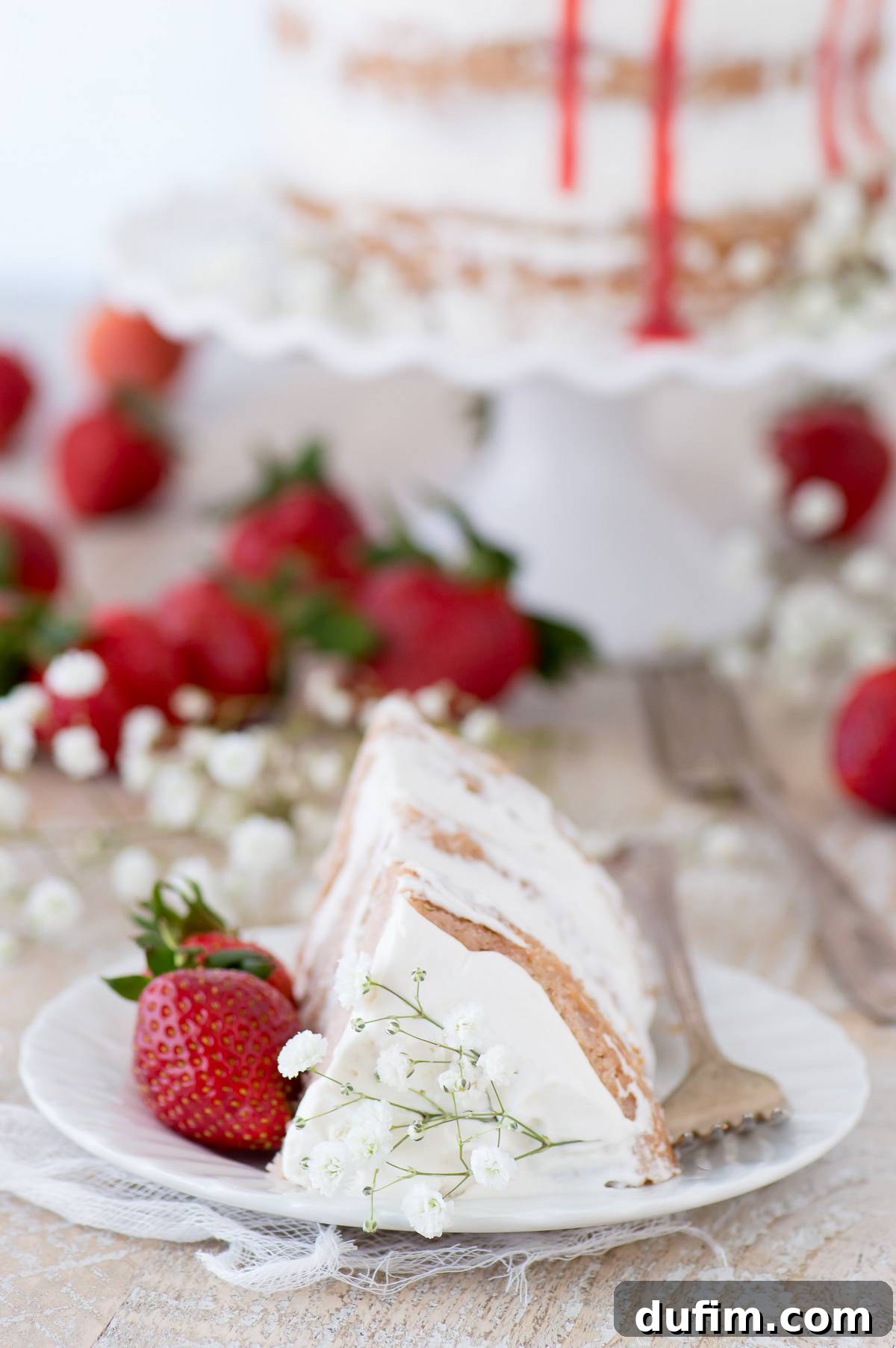 This strawberry naked cake is made with fresh pureed strawberries and is paired with homemade sweet cream whipped cream! Like a strawberries and cream cake!