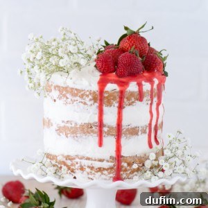 This strawberry naked cake is made with fresh pureed strawberries and is paired with homemade sweet cream whipped cream! Like a strawberries and cream cake!