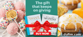 Promotional image showing various baked goods like sprinkle cake pops and lemon muffins, alongside two cookbooks, with text encouraging purchase and a 'BUY NOW' button.