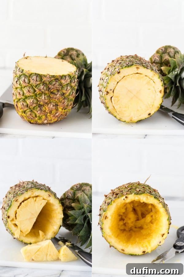 Step-by-step guide to carving a fresh pineapple into a cup