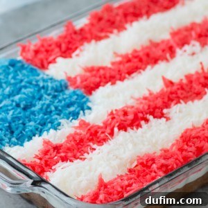 Easy 4th of July cake recipe - American Flag shredded coconut cake!