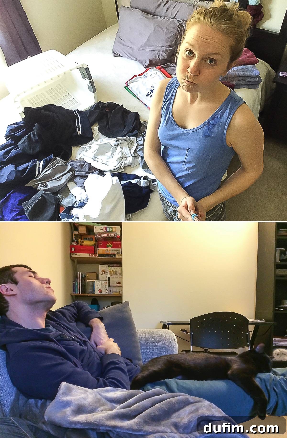 The endless cycle of laundry and our cat Salsa's rare cuddles with Ryan