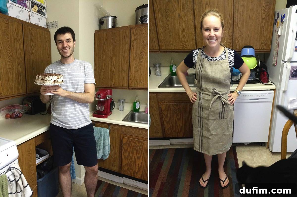 Ryan's homemade espresso tiramisu cake, celebrating a nannying farewell; a thoughtful embroidered apron gift for a baker from the nanny family.