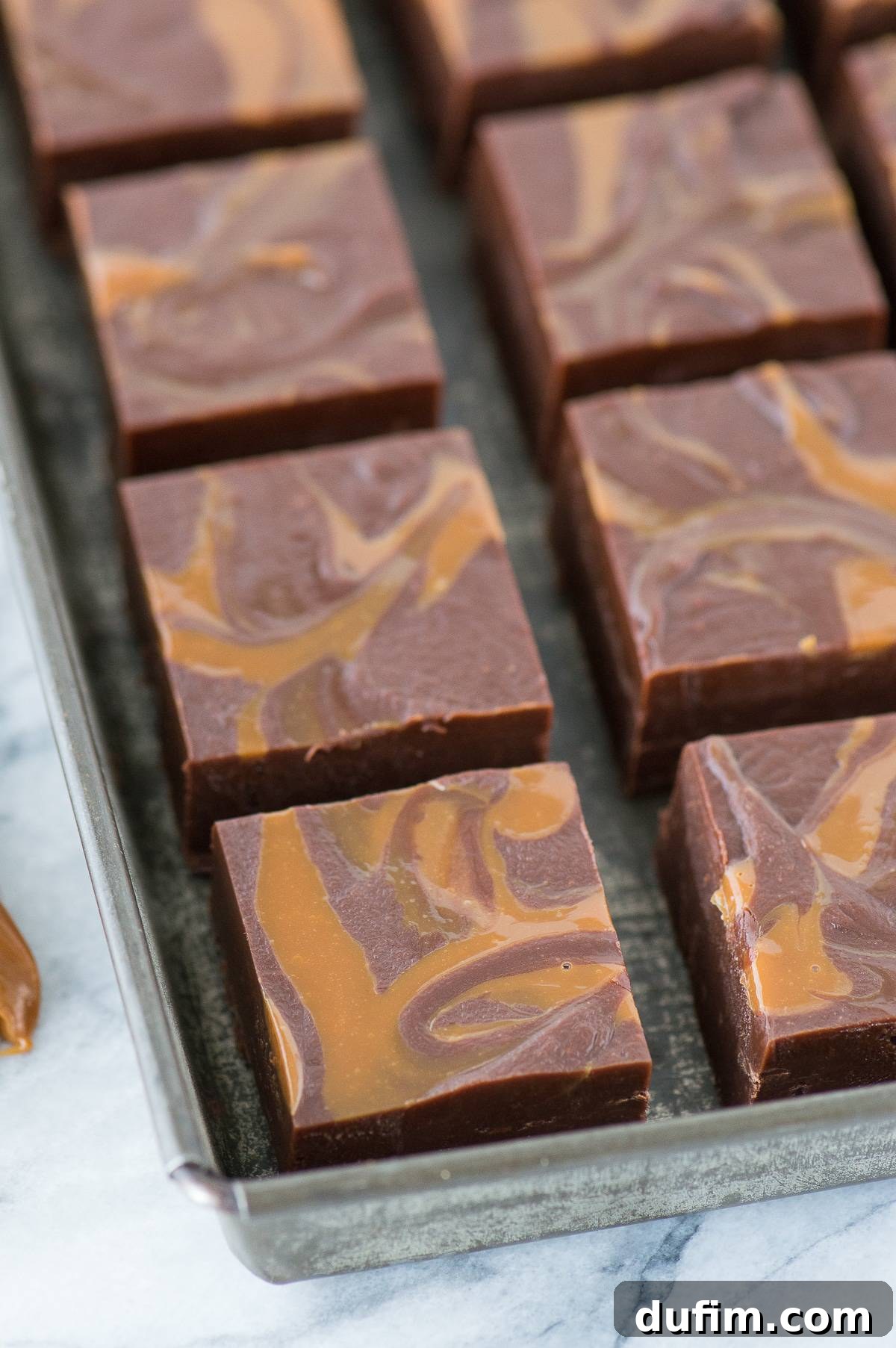 Platter of Salted Caramel Mocha Fudge squares, ready to be served