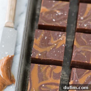 The BEST salted caramel mocha fudge with dulce de leche swirls and sprinkled sea salt