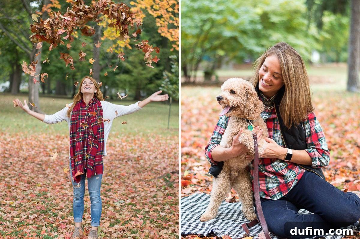 October 2016 Beyond the Kitchen 12 Abbey joyfully throwing a handful of vibrant autumn leaves into the air during a beautiful fall photo session