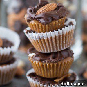 Homemade almond toffee bites, expertly made in a mini muffin pan, showcasing a perfect stack. The best homemade candy for holidays and gifts.