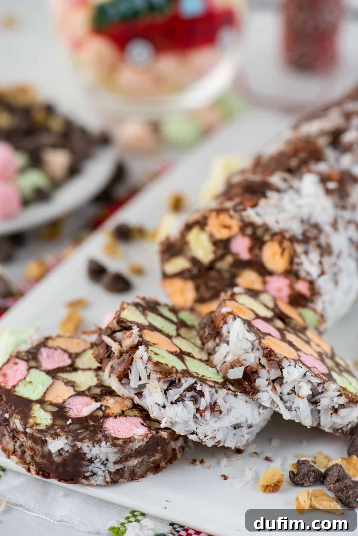 no bake christmas church window cookies sliced on a white plate