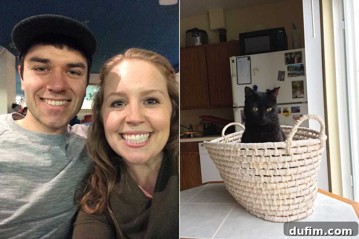 Couple playing Wii games at a college recreation room and a cat sitting in a painted raffia basket