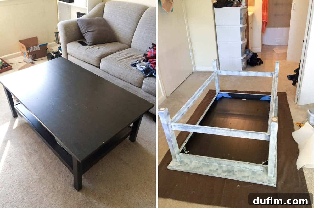 February 2017: Off the Menu 8 An IKEA table in the process of being transformed, showing it primed and painted white, ready for further distressing and a farmhouse-style top.