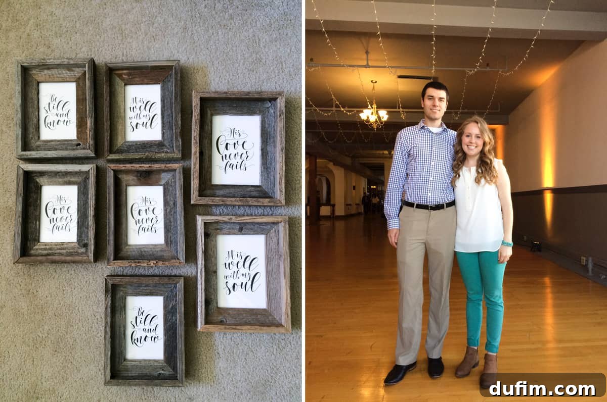 A heartwarming gift: Two rustic wood frames with inspirational prints, one featuring a house illustration and the other a Bible verse, given as a farewell gift to cherished friends before moving from Illinois.