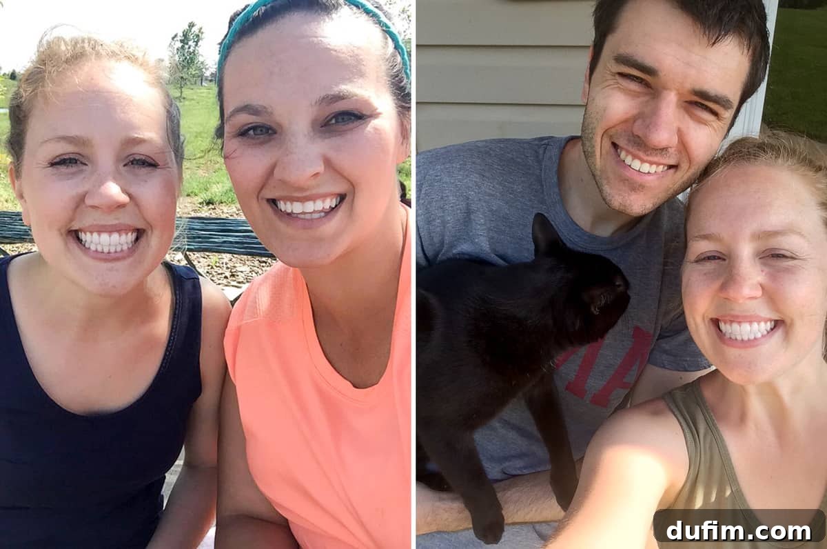 Two moments before the move to Michigan: A tender farewell embrace with Ashley, a 'soul twin' friend, followed by a sun-drenched selfie in the car with Ryan and Salsa, squinting against the bright sunlight at the start of their journey.