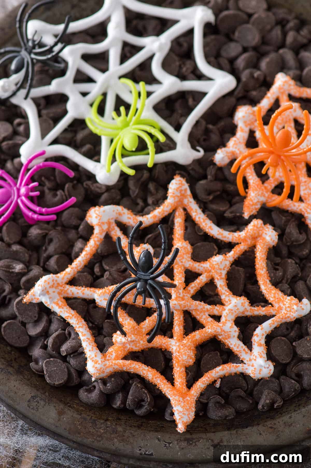 Lacy Meringue Webs 2 An easy Halloween treat - edible spider web meringues! Display these spider webs with plastic spider rings for a spooky look!