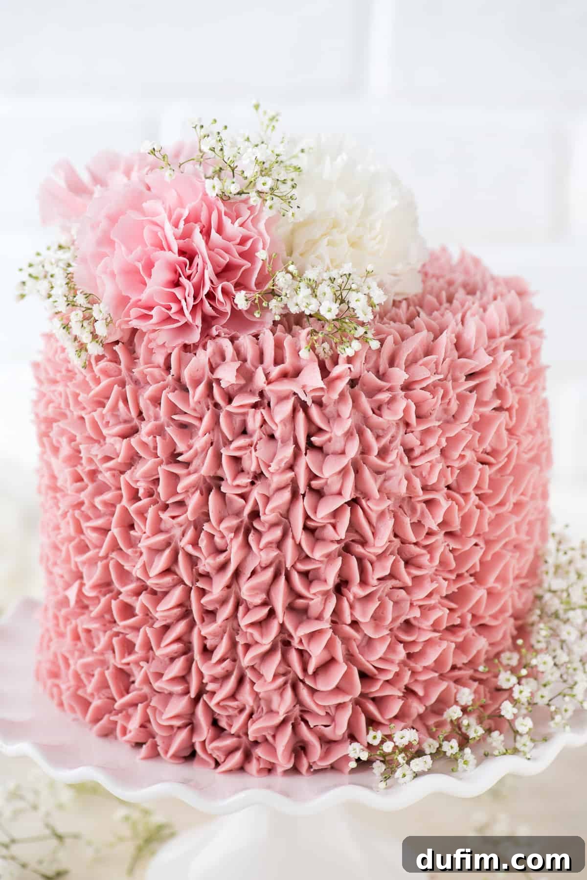 Crimson Raspberry Chocolate Torte 5 Slice of rich chocolate cake with vibrant raspberry buttercream filling