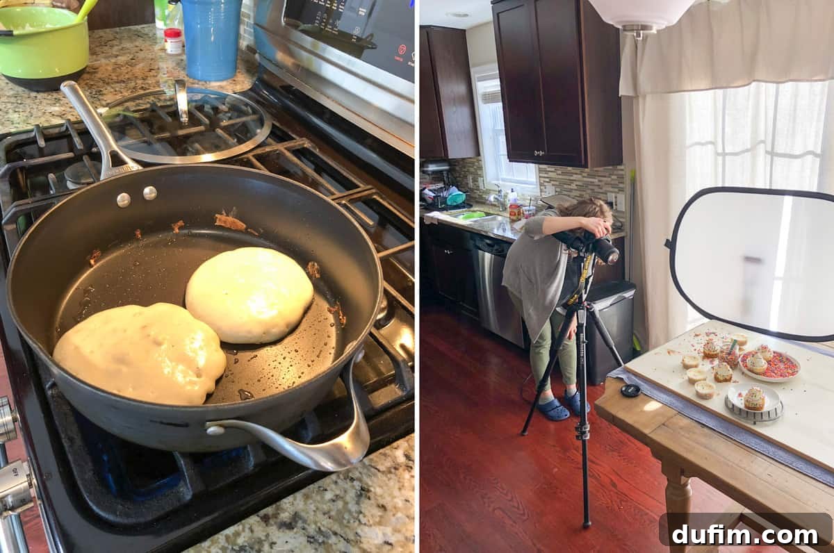 Husband, Ryan, focused on making super fluffy pancakes on a Saturday morning, a culinary experiment at home.