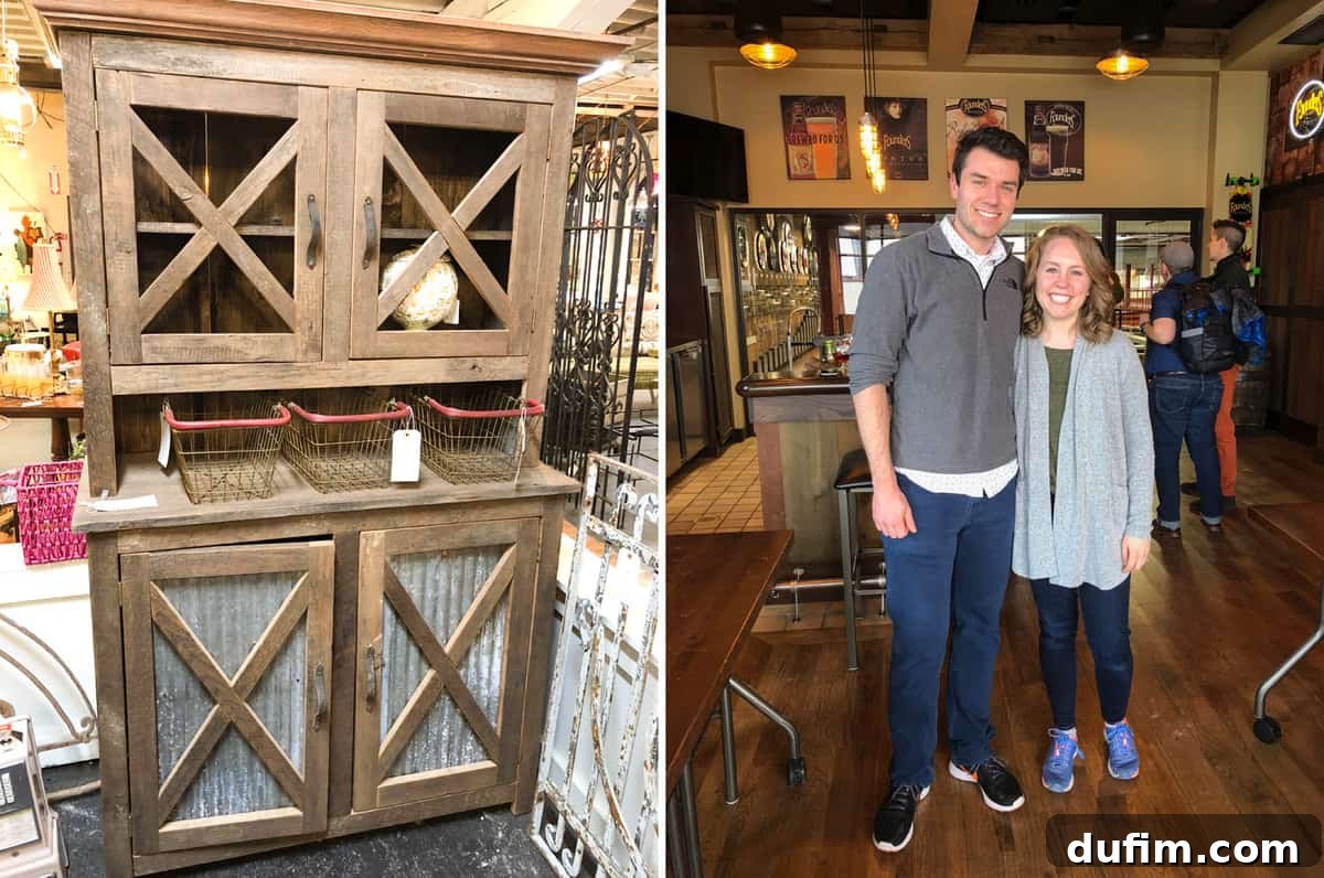 A magnificent vintage piece of furniture, likely a dresser or cabinet, with a confusing price tag that initially appears as $58 but is revealed to be $585.