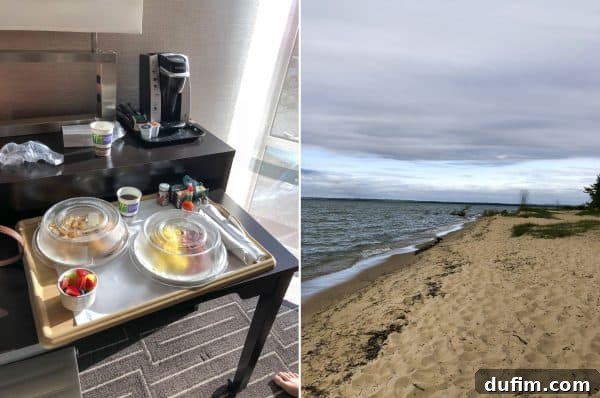 Couple enjoying a meal in a hotel room, showcasing their first room service experience