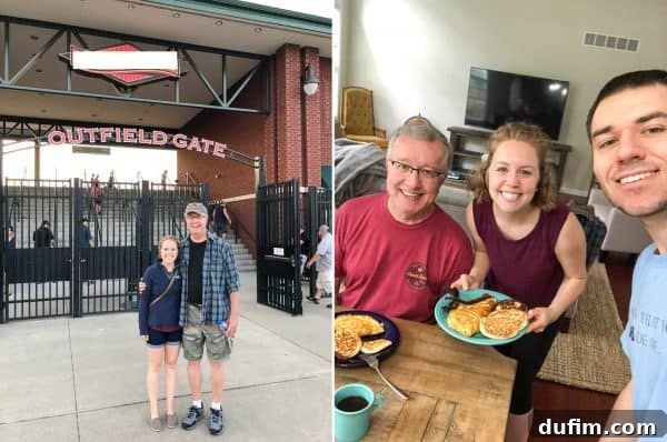 Family enjoying a pancake breakfast together, showcasing a weekend visit
