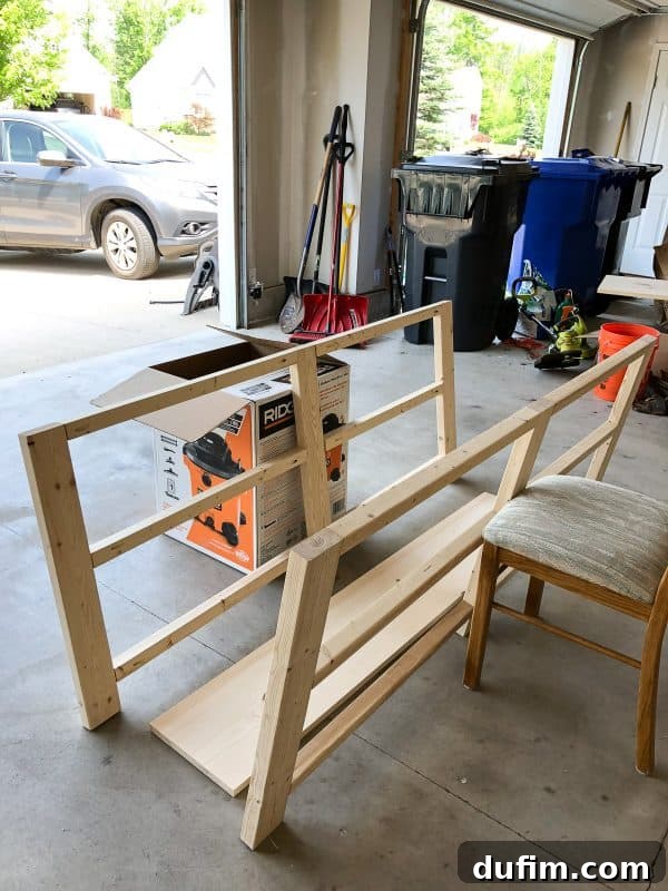 Connecting the two main frames of the console table with cross pieces