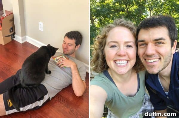 A September 2018 Kitchen Break 8 Ryan interacting playfully with Salsa the cat, who is climbing onto Ryan's back for a treat
