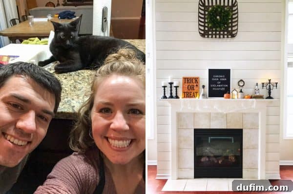 A September 2018 Kitchen Break 10 Beth, Ryan, and Salsa the cat gathered around supplies for homemade candle making on a kitchen counter
