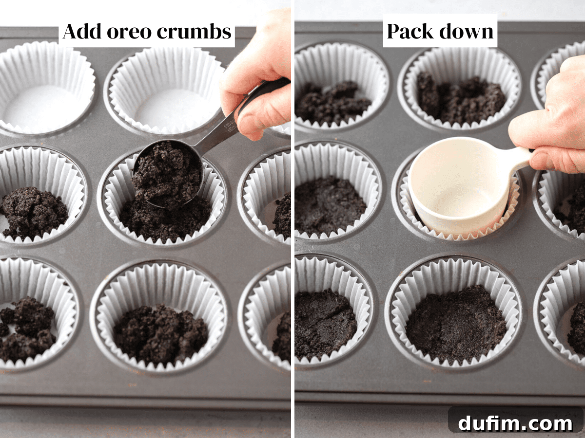 How to pack down oreo crumbs to make mini cheesecake crust