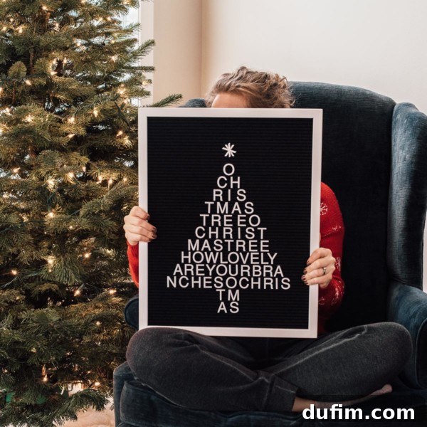 Christmas tree letter board post from thefirstyearblog.com Christmas tree letter board post with a festive message: 'Oh Christmas tree, Oh Christmas tree!' surrounded by subtle holiday decor.