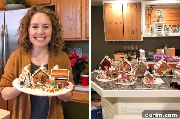 Intricately decorated gingerbread Christmas village, a cherished family tradition, displaying various gingerbread houses and festive elements