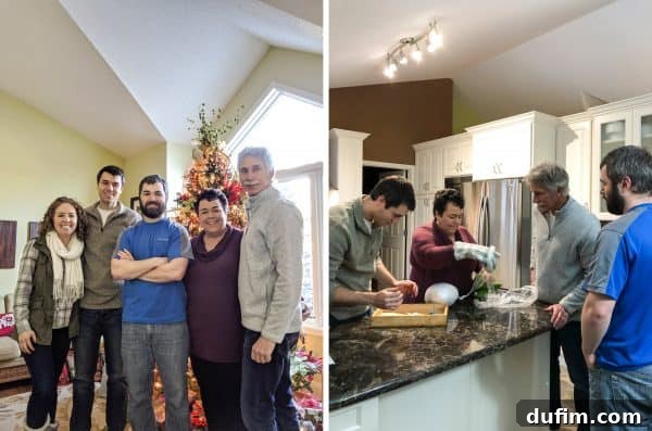 Ryan's family smiling and gathered, one playing the fun saran wrap ball game with oven mitts, and another showing an 'Exploding Kittens' game setup