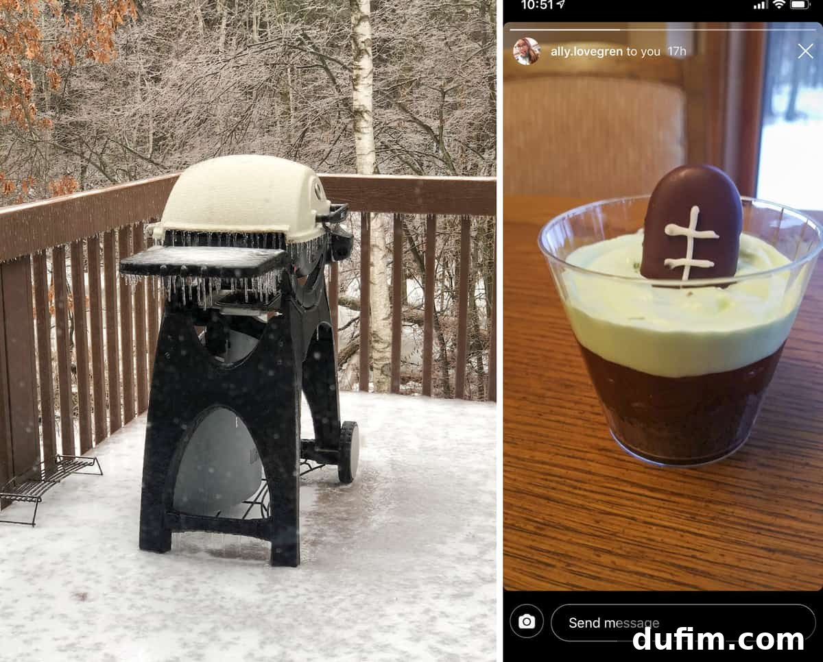 Heavy snow outside a window in Michigan, reflecting a challenging winter, and a collage of Super Bowl recipe creations from readers.