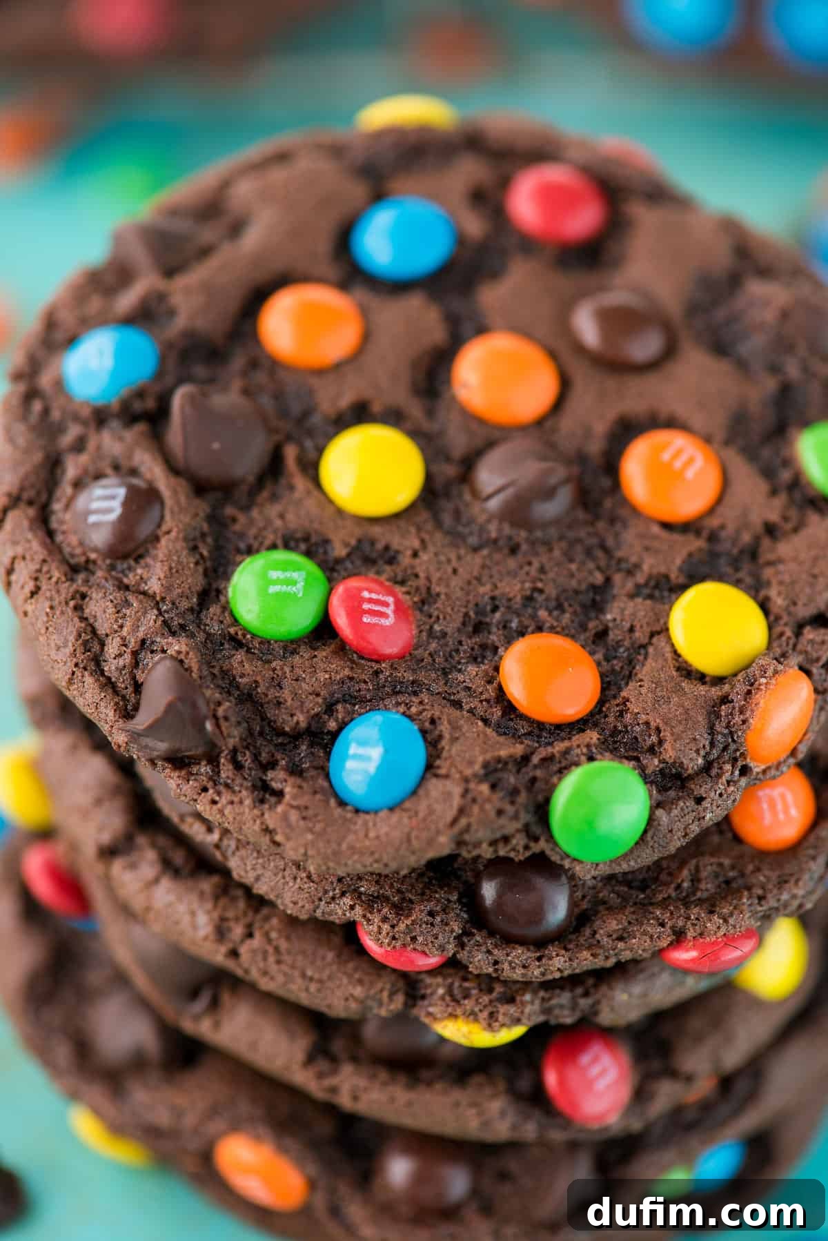 These double chocolate chip M&M cookies are easy to make, only 20 minutes from start to finish. Plus no chilling of the dough! These m&m cookies are chocolate-y, chewy & soft and loaded with m&m's and chocolate chips. #chocolatemmcookies #doublechocolatecookies #mmcookies double chocolate chip cookies with m&m's and chocolate chips