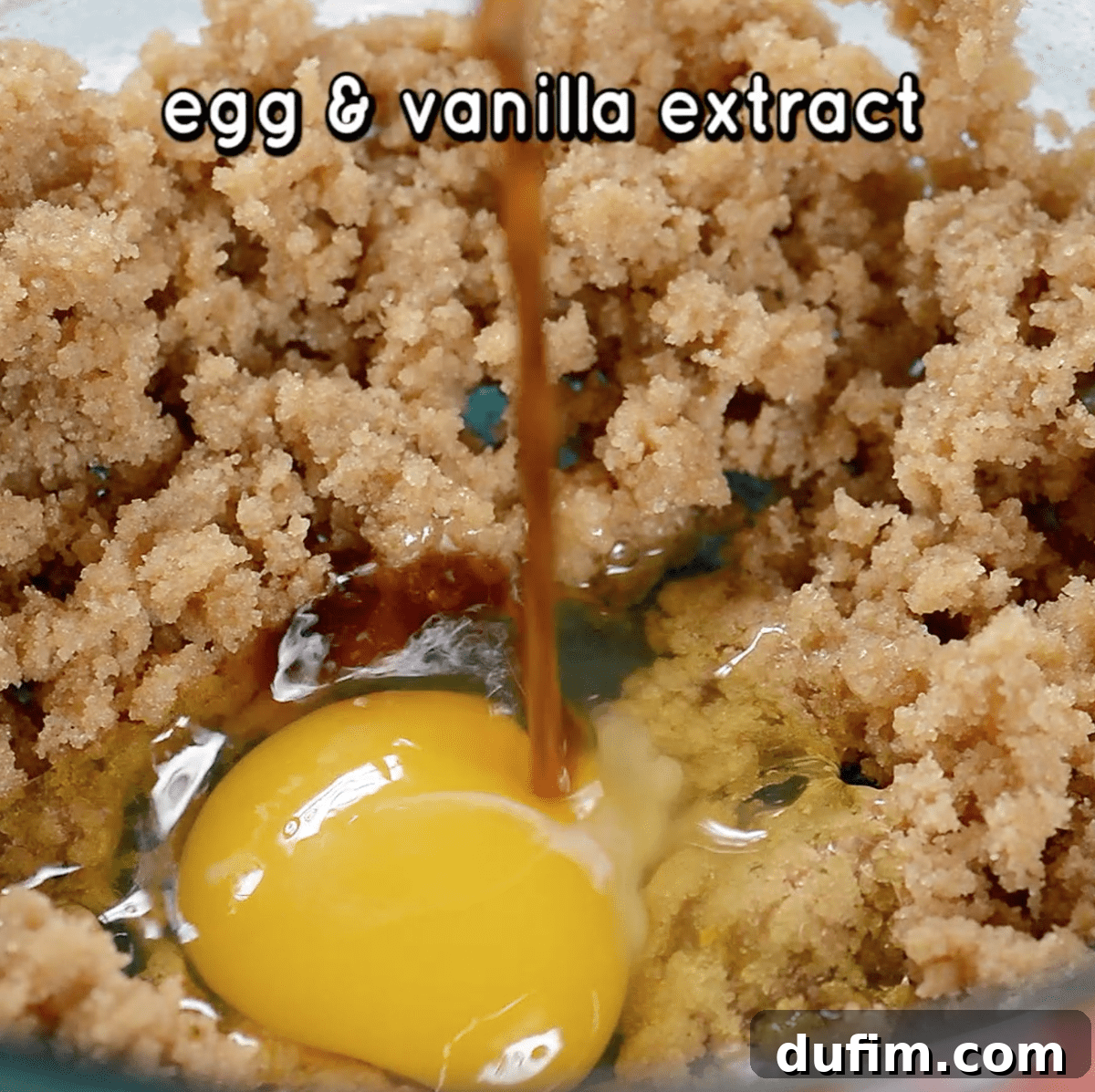 Irresistible MM Chocolate Chip Cookies 3 egg and vanilla extract being added to cookie dough