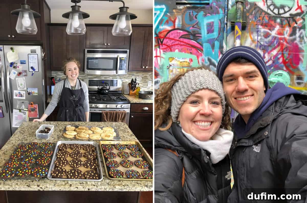 Homemade pancakes and cookies on a kitchen counter, with a view of Ann Arbor campus