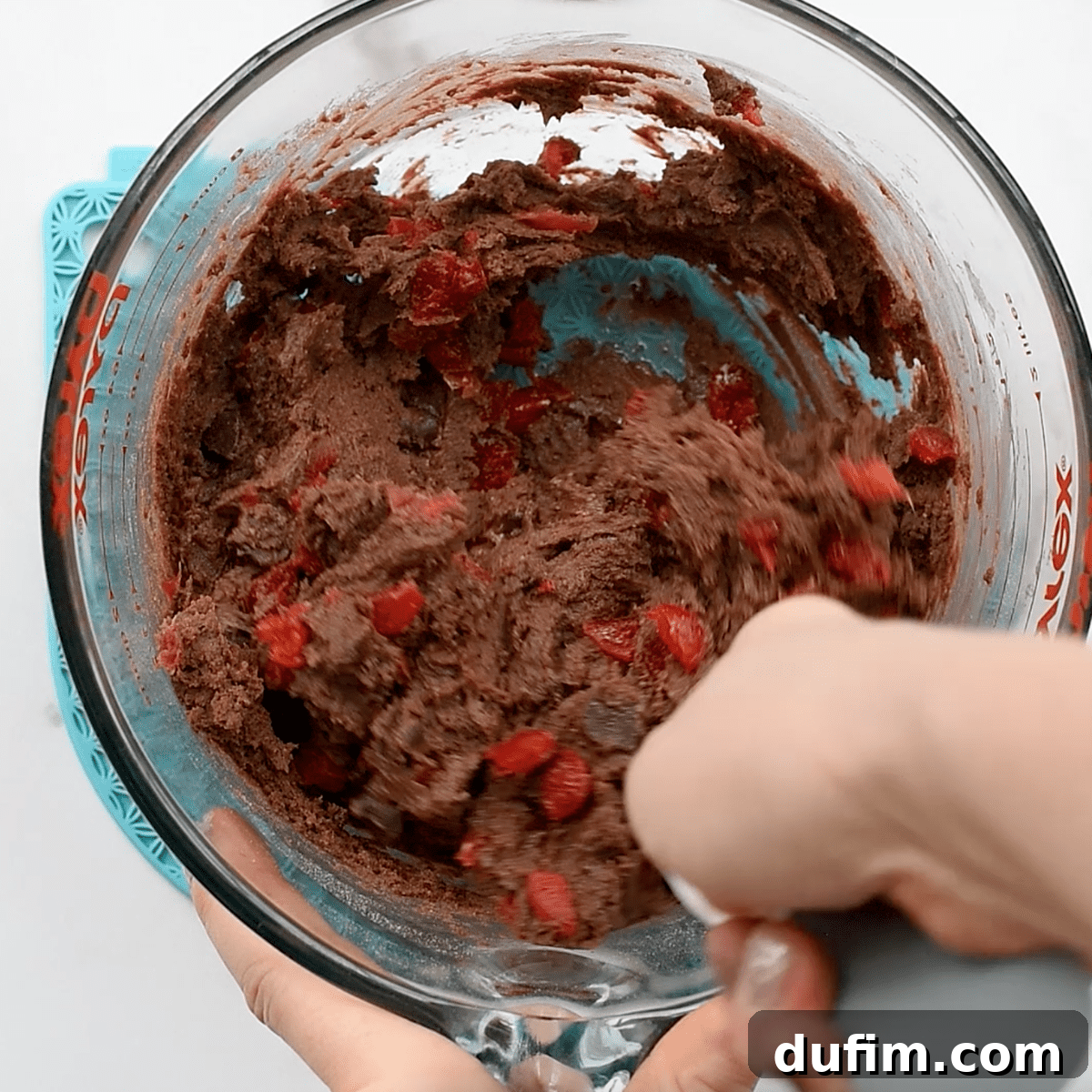 black forest cookie dough batter in glass batter