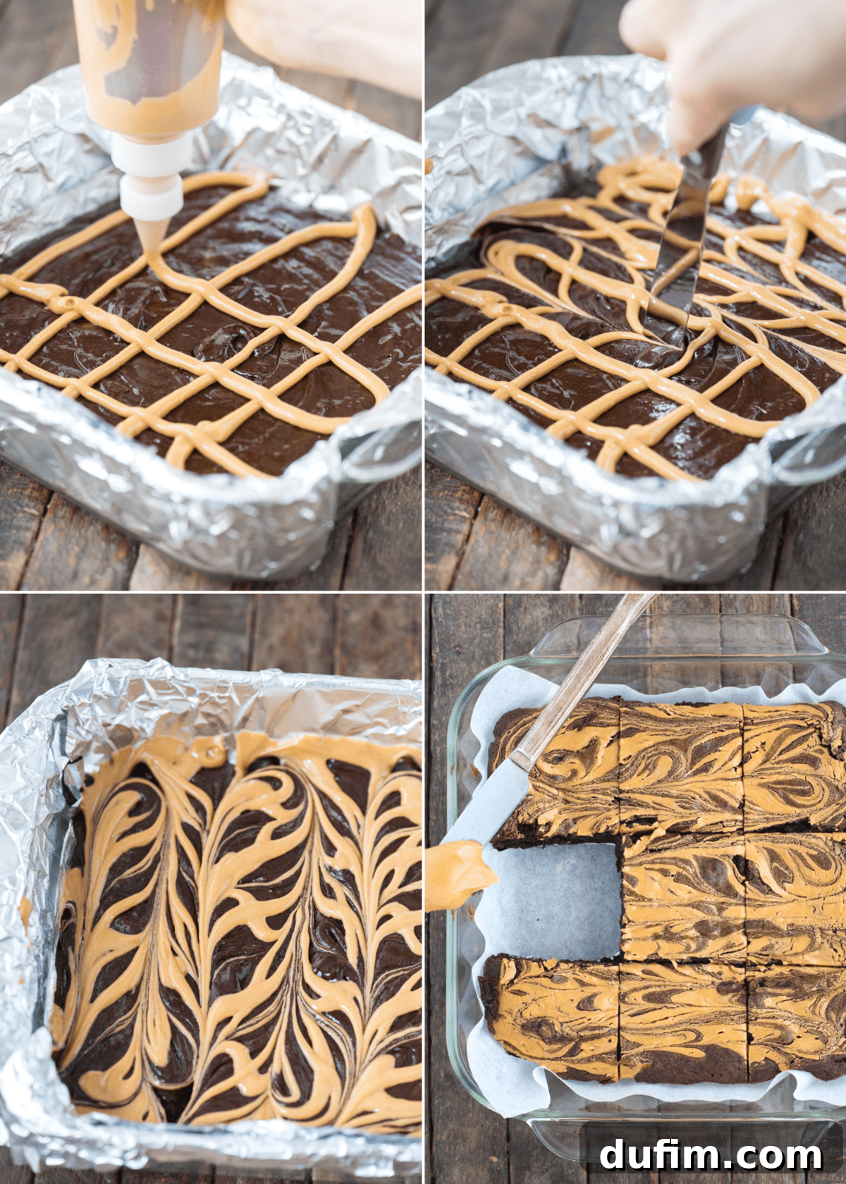 how to swirl peanut butter into brownies collage