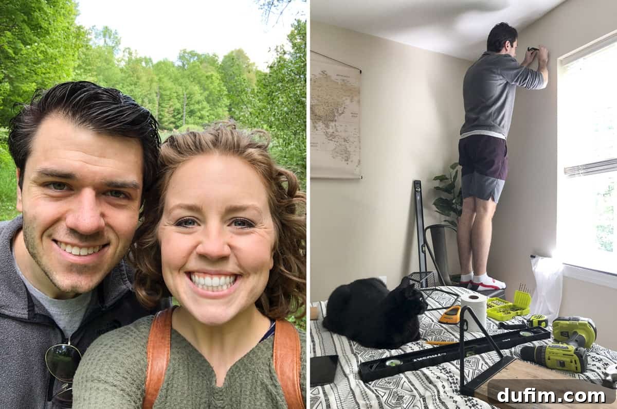 The happy couple celebrating their seventh wedding anniversary with a joyful, candid photograph that captures their enduring connection.